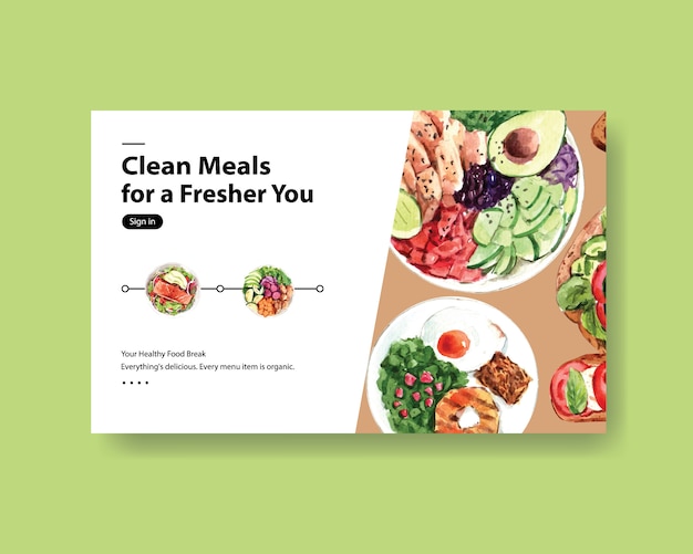 Free vector website template with healthy and organic food design