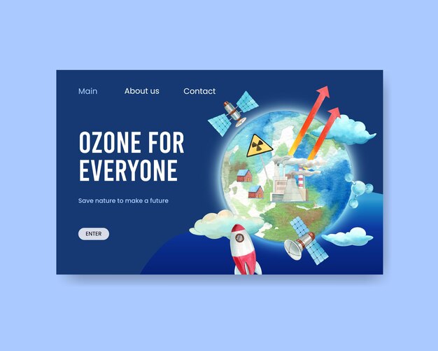 Website template with world ozone day concept, watercolor style