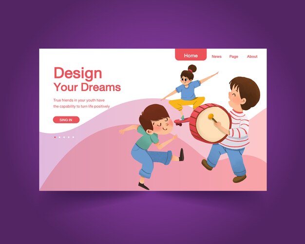 Website template with youth day design for social media, watercolor