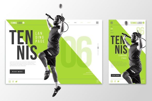 Free vector webtemplate landing page for tennis