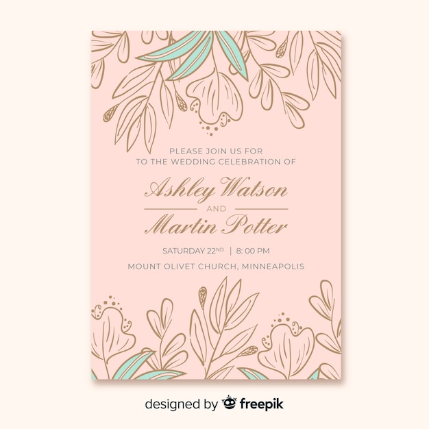 Free vector weddind invitation card template