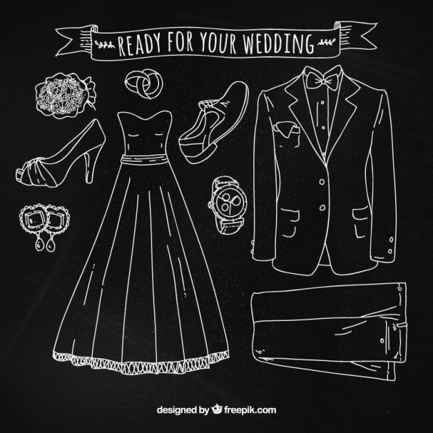 Бесплатное векторное изображение Свадебные аксессуары набор с мелом