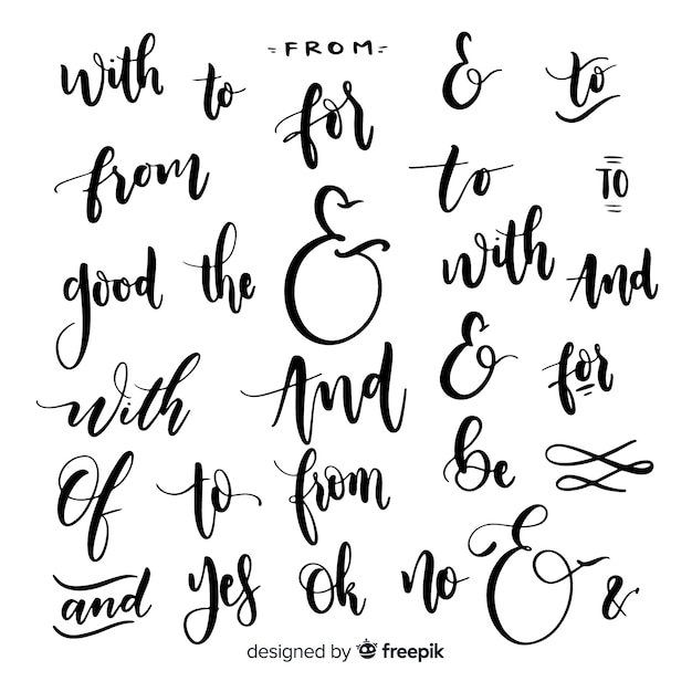 Wedding ampersands and catchwords lettering