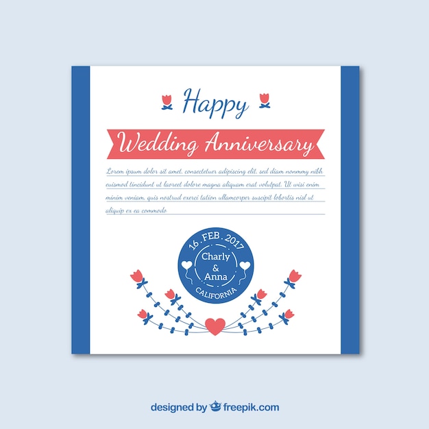 Wedding anniversary card in flat style