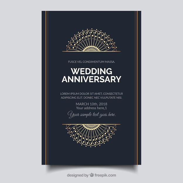 Free vector wedding anniversary card in golden style