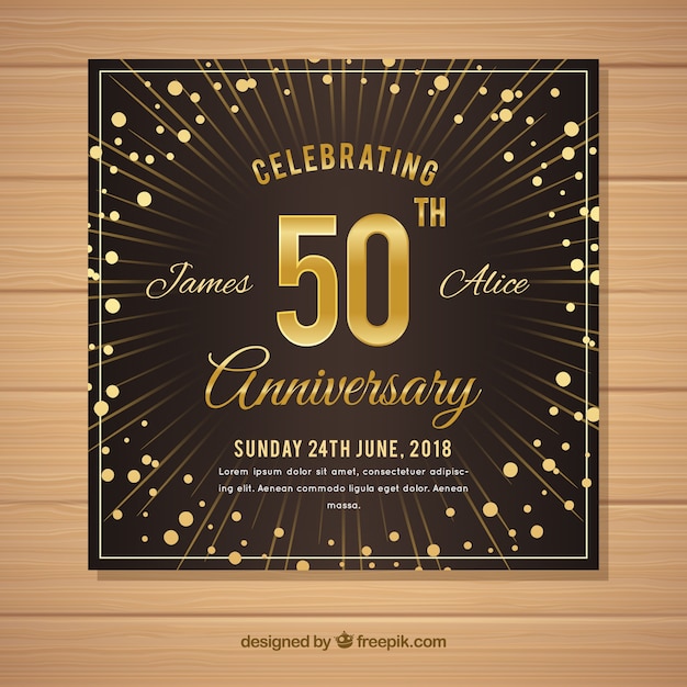 Free vector wedding anniversary card in golden style