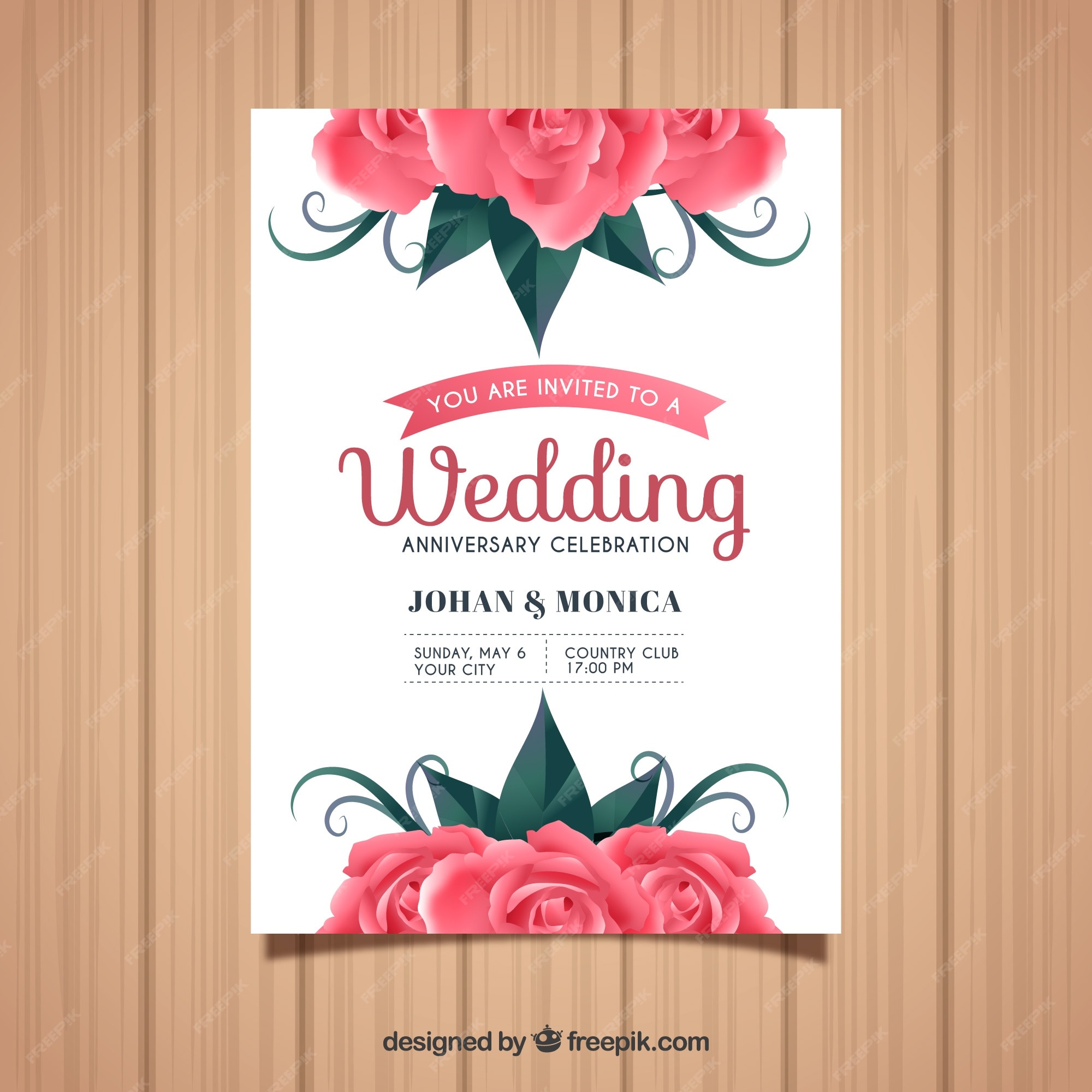 Free Vector | Wedding anniversary card in realistic style