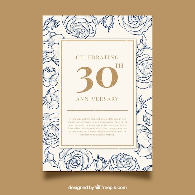 Free vector wedding anniversary card in vintage style