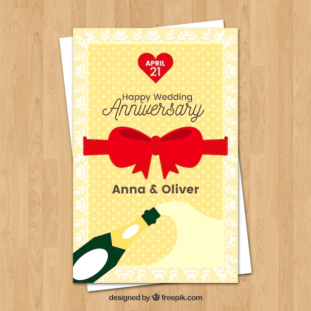 Free vector wedding anniversary card wirh red ribbon