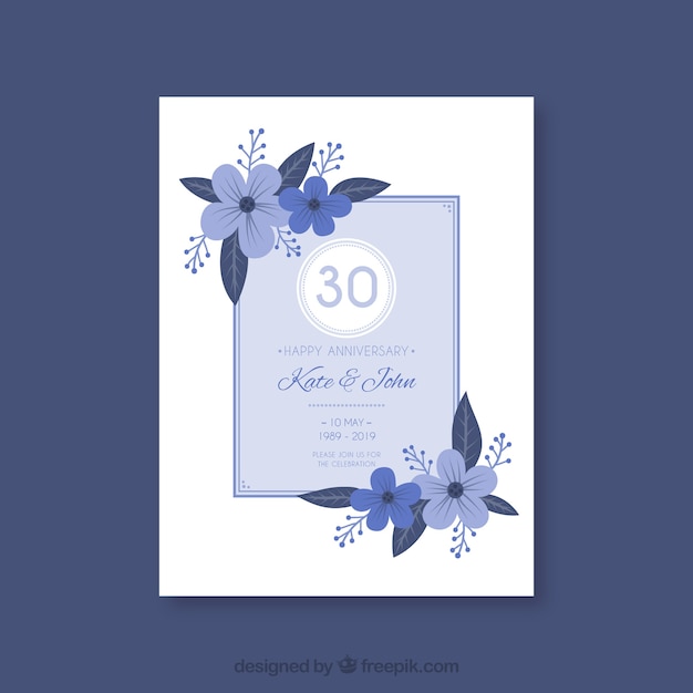 Wedding anniversary card with blue flowers
