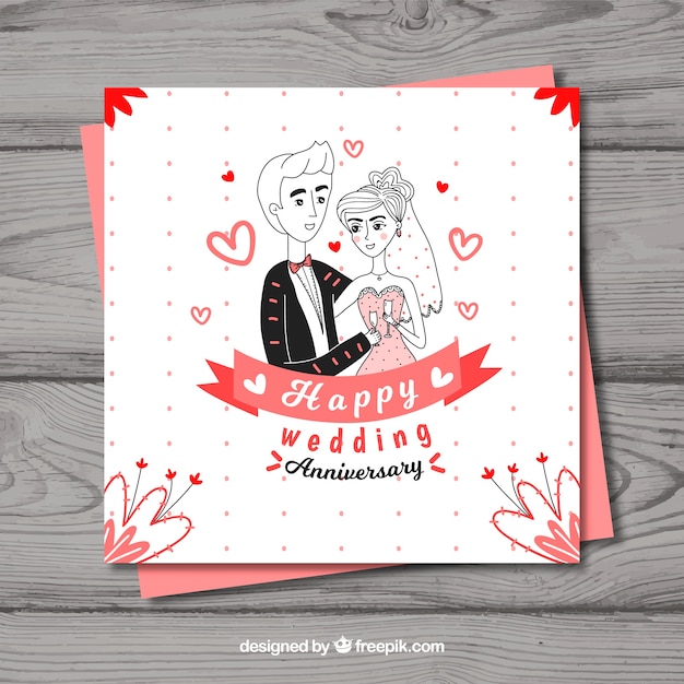 Free vector wedding anniversary card with couple