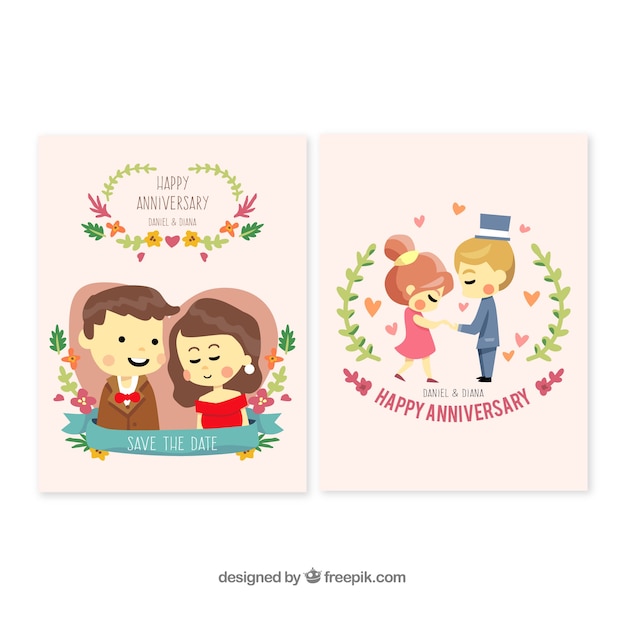 Wedding anniversary card with cute couples