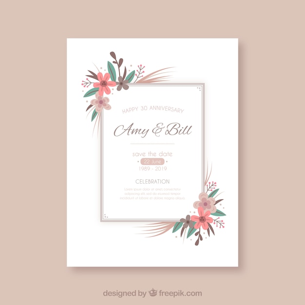 Wedding anniversary card with floral frame