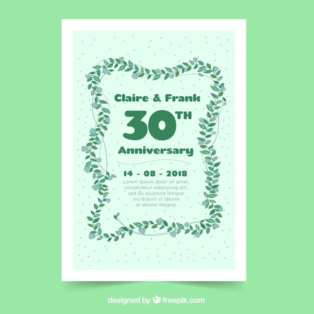 Free vector wedding anniversary card with flowers