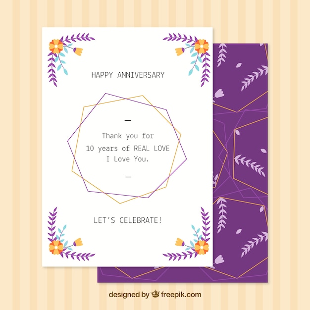 Wedding anniversary card with flowers
