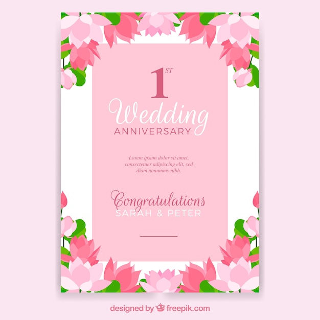 Wedding anniversary card with flowers