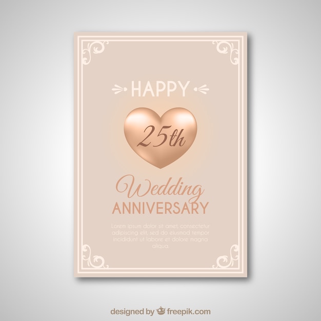 Free vector wedding anniversary card with golden ornaments