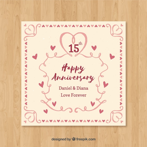 Free vector wedding anniversary card with ornaments