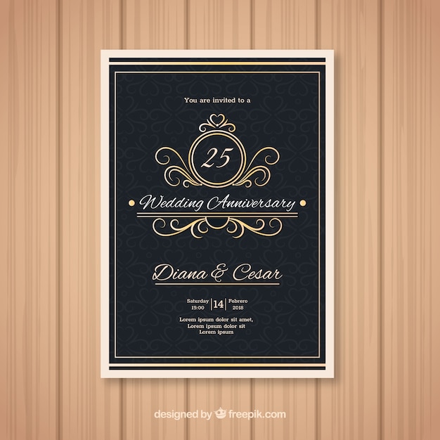 Wedding anniversary card with ornaments