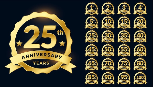 Free vector wedding anniversary golden badge label logotype set