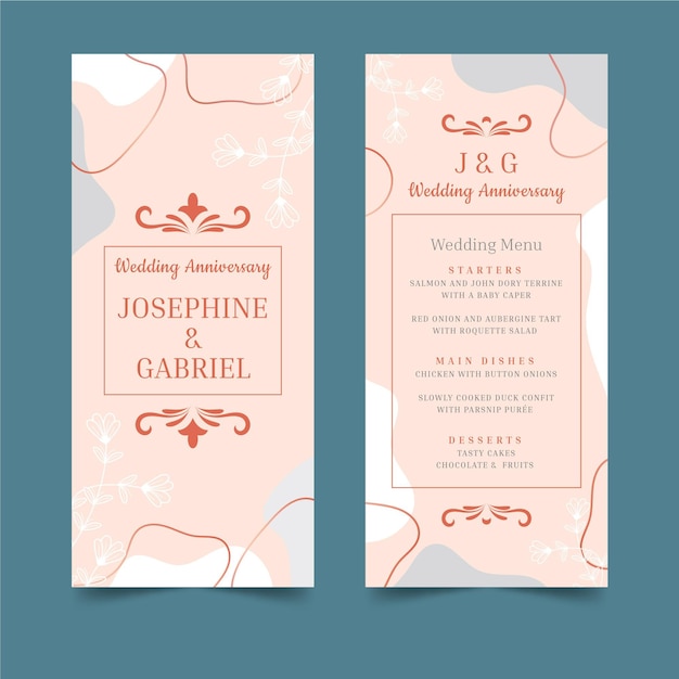 Wedding anniversary menu template