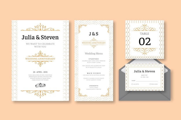 Free vector wedding anniversary stationery collection