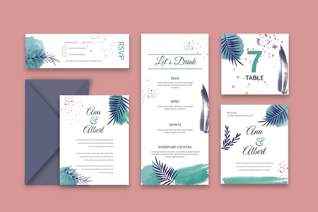 Free vector wedding anniversary stationery collection