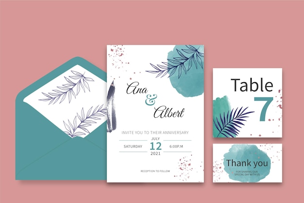 Free vector wedding anniversary stationery collection