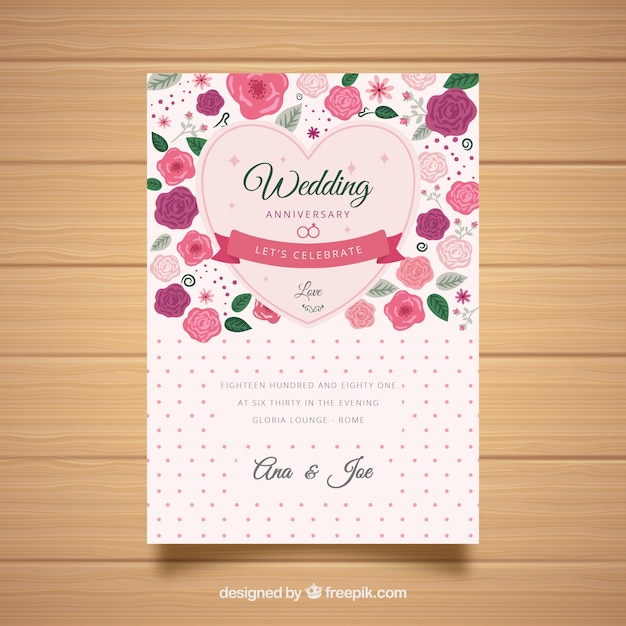 Wedding anniversaty card with flowers