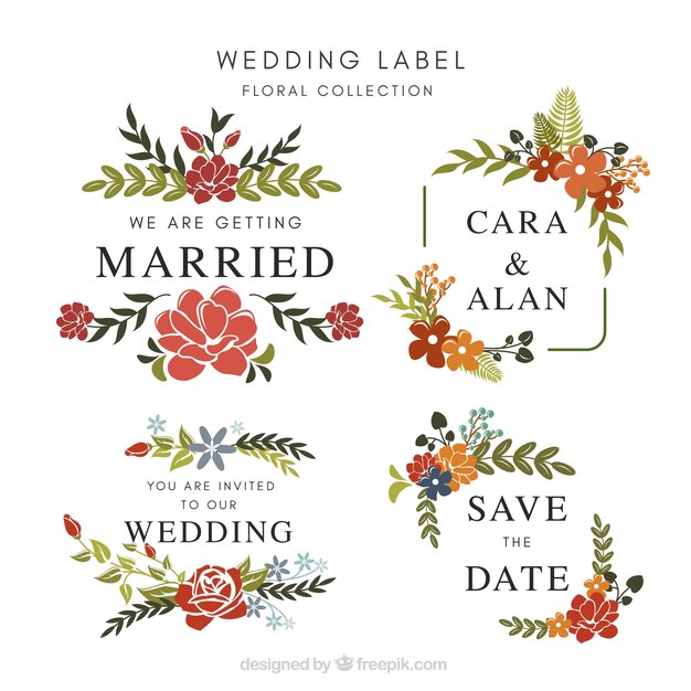 Wedding badges collection with floral design