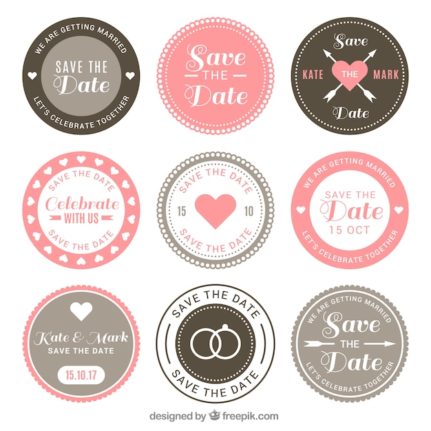 Wedding badges with retro style