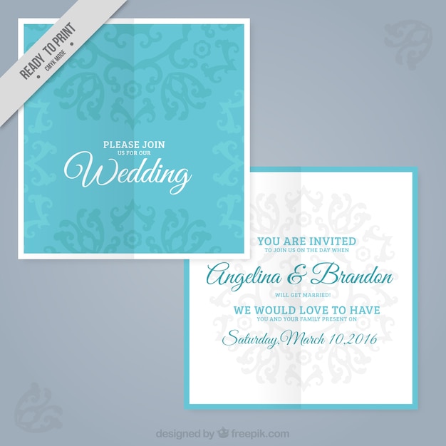 Free vector wedding blue squared invitation