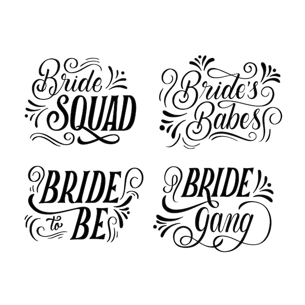 Wedding bridal lettering design set