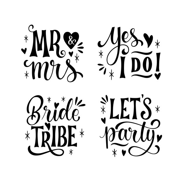 Wedding bridal lettering design set