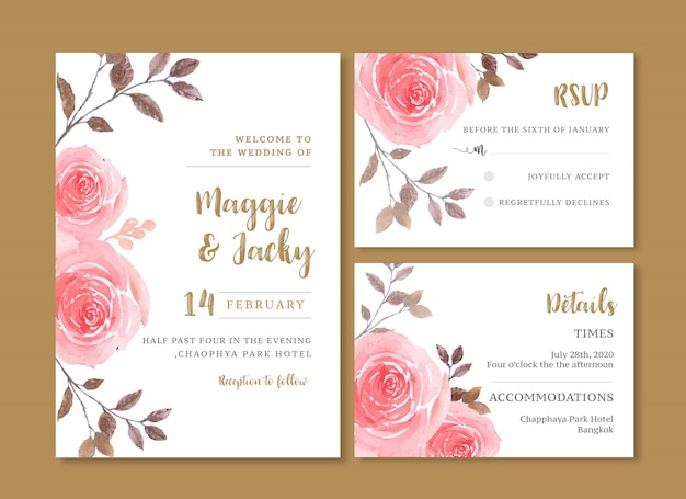 Free vector wedding card flower watercolor, thanks card, invitation marriage illustration