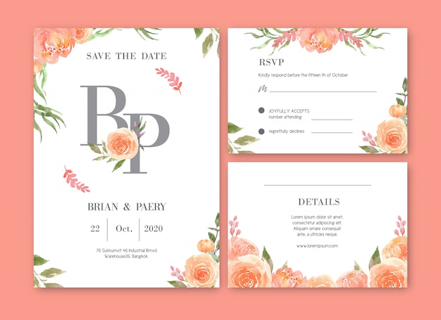 Free vector wedding card flower watercolor, thanks card, invitation marriage illustration