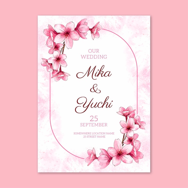 Wedding card invitation design template with floral design