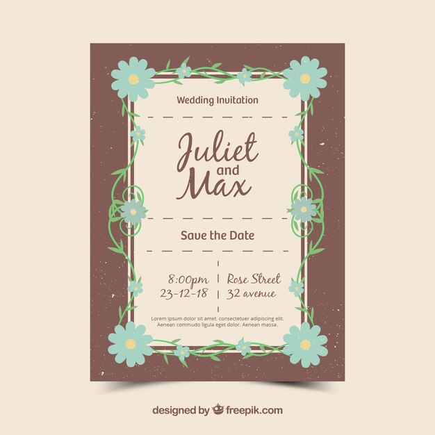 Wedding card invitation with floral ornaments