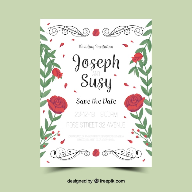 Wedding card invitation with floral ornaments