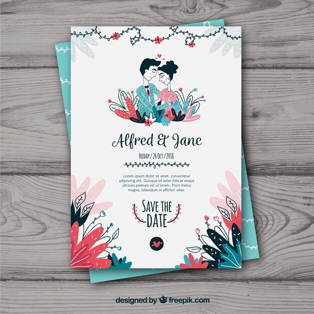 Wedding card invitation with floral ornaments