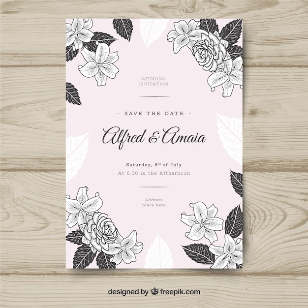 Wedding card invitation with floral ornaments