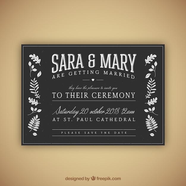 Free vector wedding card invitation with floral style