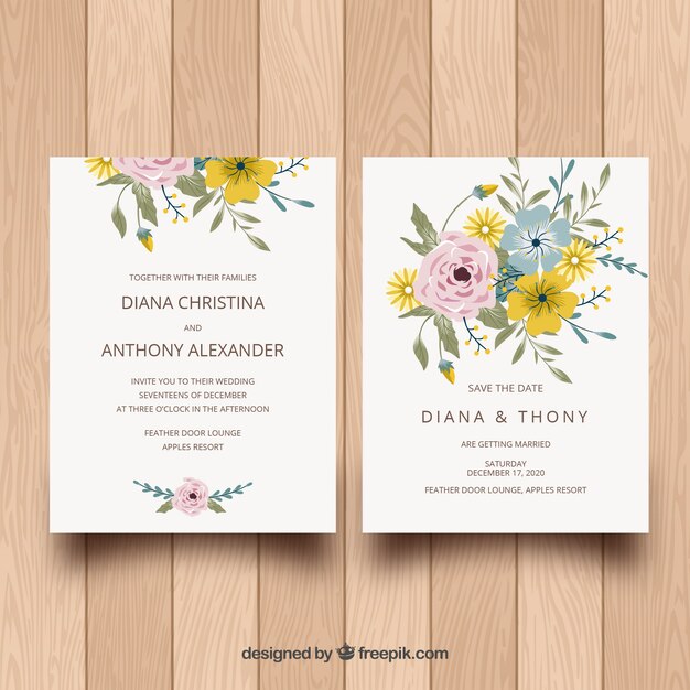 wedding card invitation with flowers