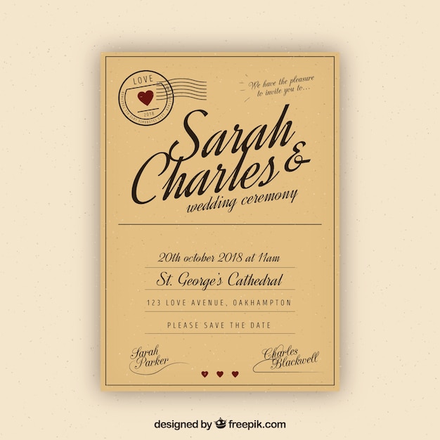 Wedding card invitation with vintage style