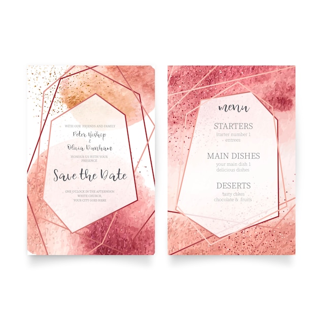 Free vector wedding card & menu template