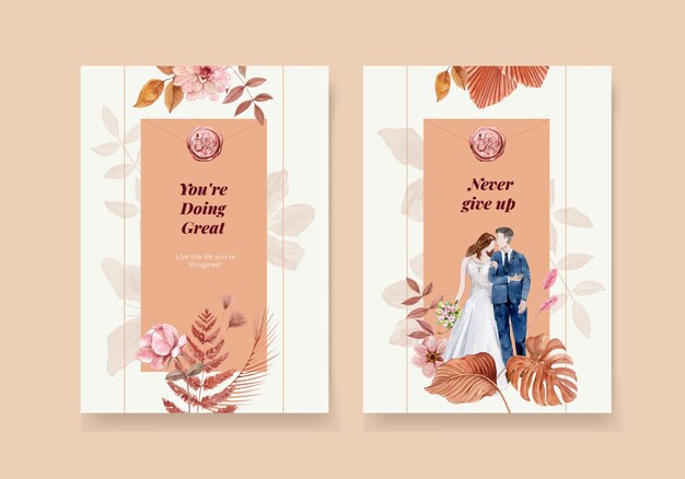 Wedding card set in watercolor style