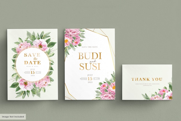 무료 벡터 아름다운 꽃과 잎으로 설정 웨딩 카드