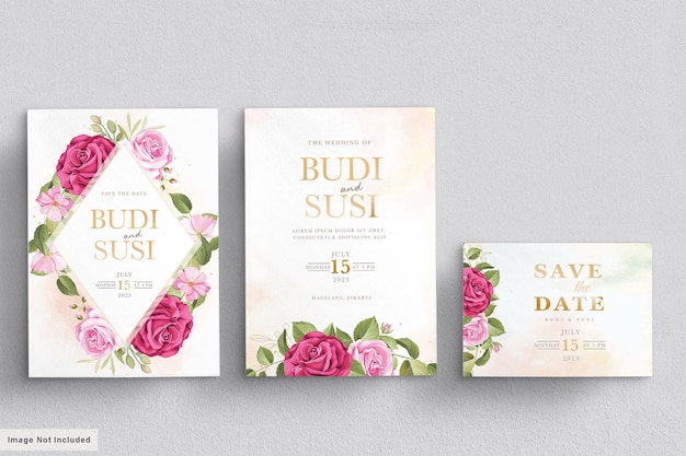 Wedding card set with beautiful floral and leaves