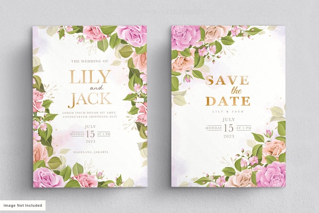 wedding card set with beautiful floral and leaves