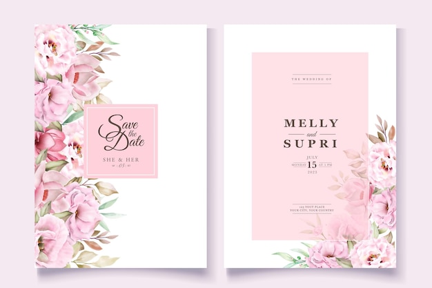 아름 다운 수채화 꽃으로 설정하는 웨딩 카드